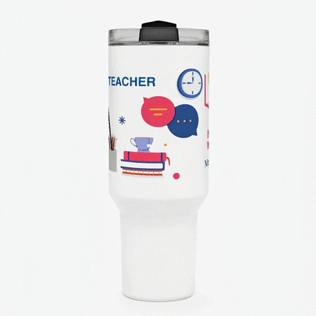 Thermos mug with handle and straw, personalised with message - English teacher