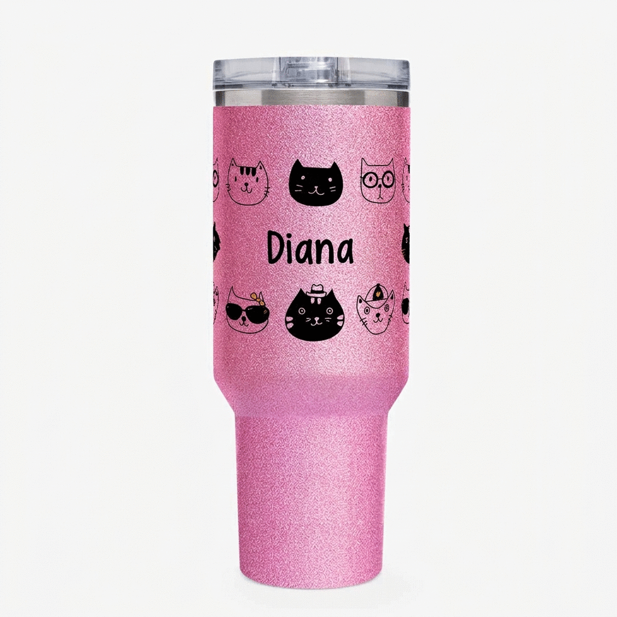 Thermos mug with handle and straw, personalised with name - Cats