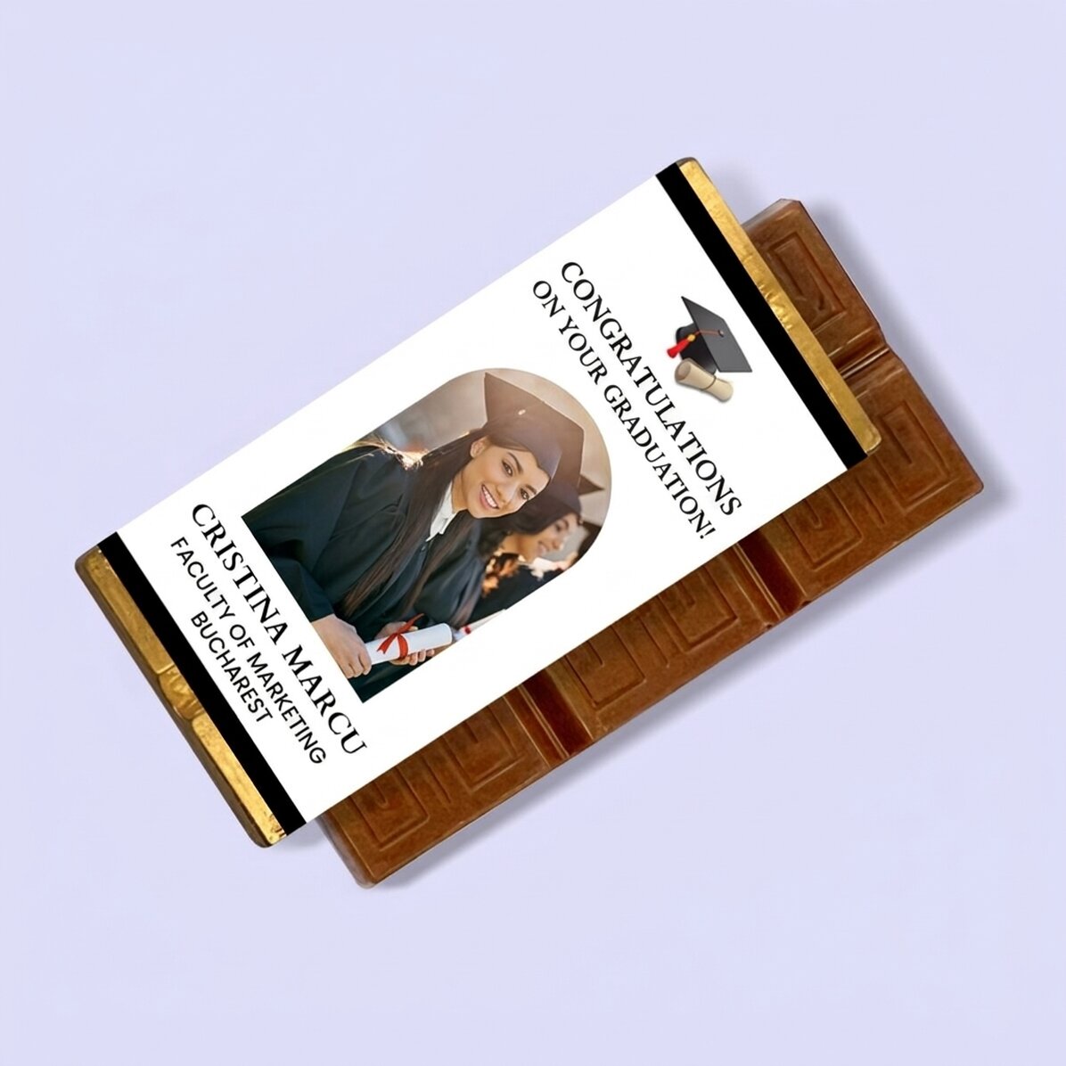 Mini chocolate bar personalised with photo and message - Graduation