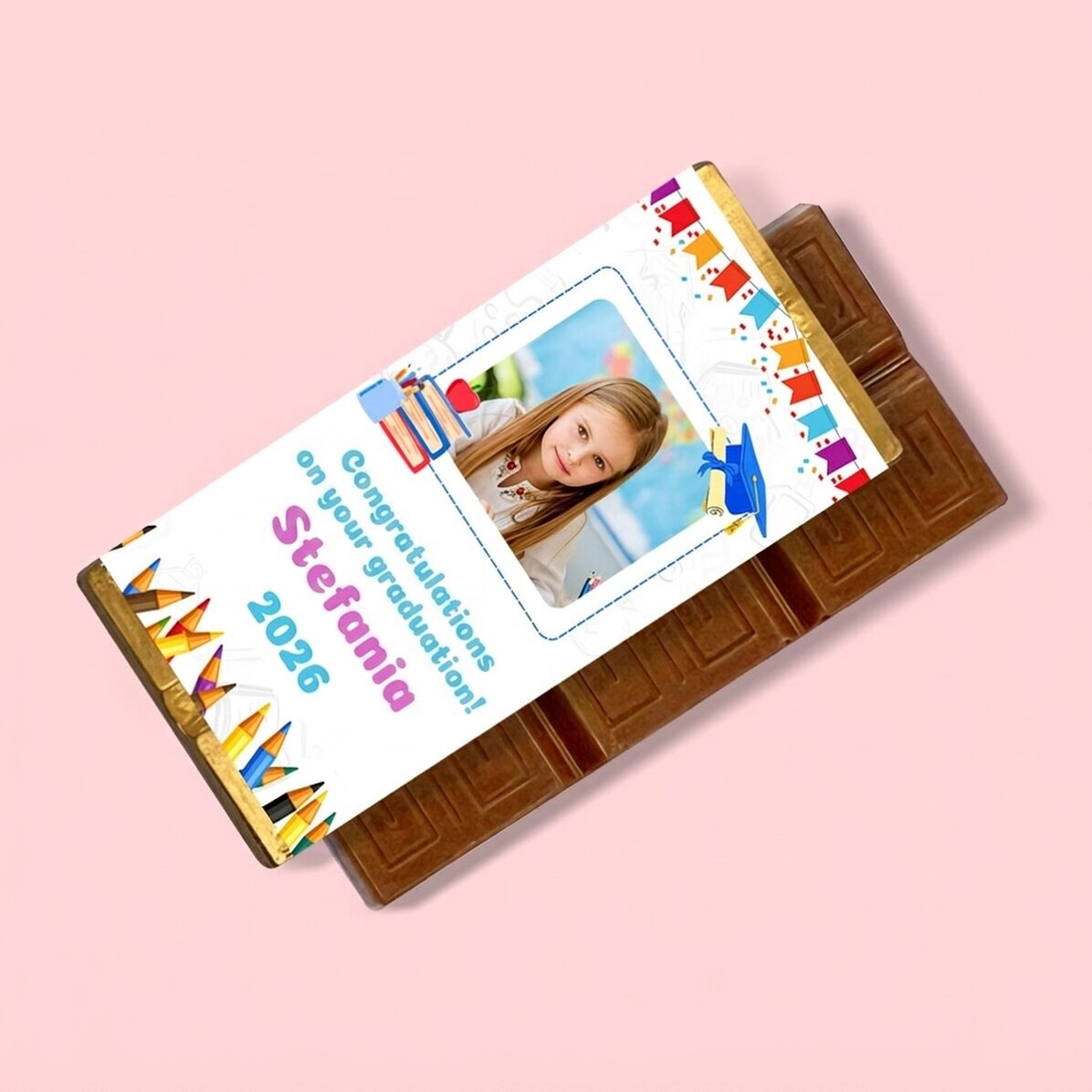 Personalised mini chocolate bar for children with photo and message - Graduation