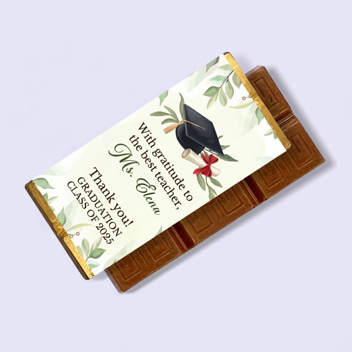 Mini chocolate bar personalised with a message for teachers, form tutors - Graduation