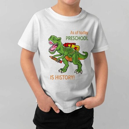 Customised cotton T-shirt for children with text - Kindergarten is history!