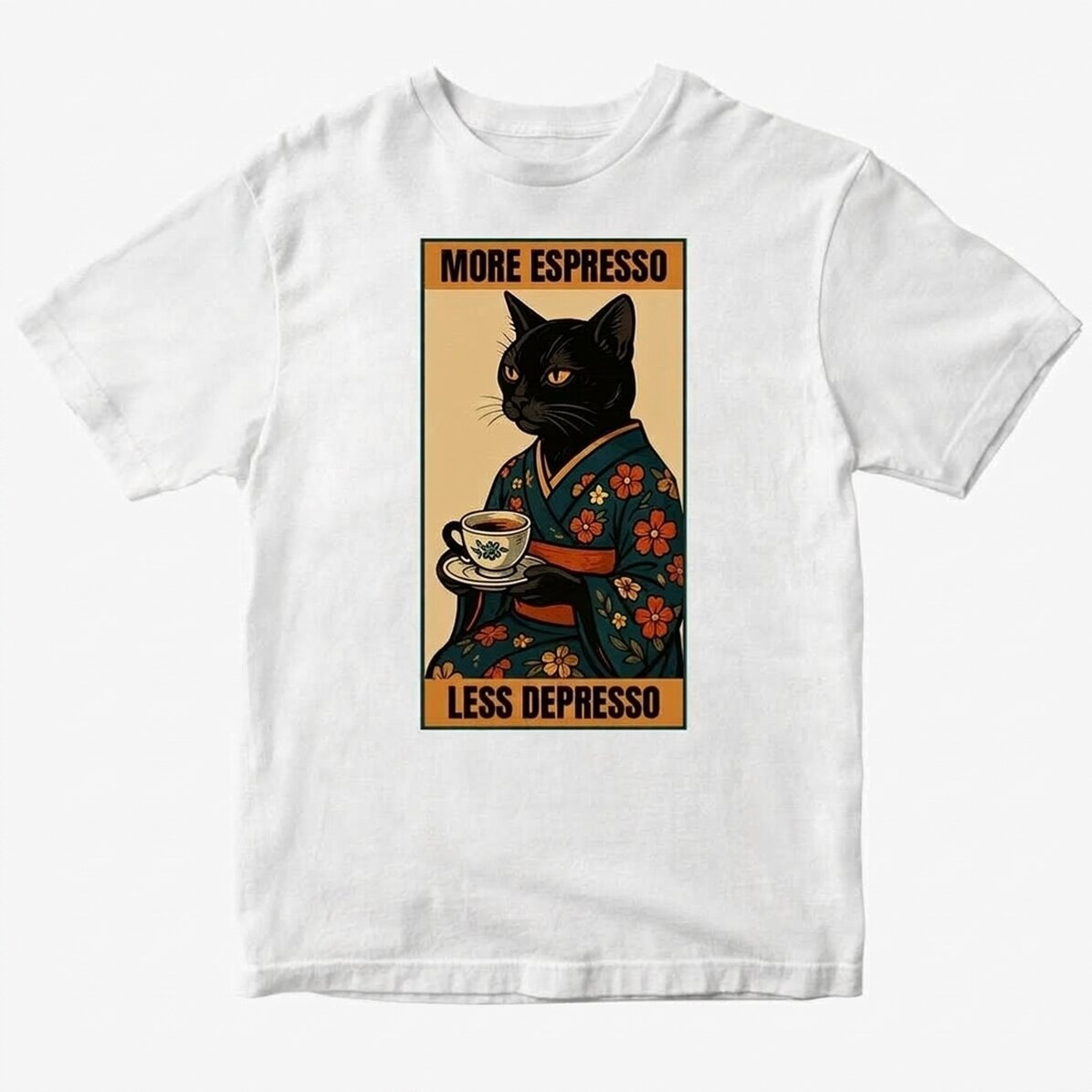 Custom cotton T-shirt with text - More espresso, less depresso