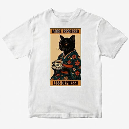 Custom cotton T-shirt with text - More espresso, less depresso