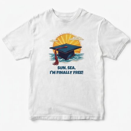 Custom cotton T-shirt with text - Sun, sea, finally free
