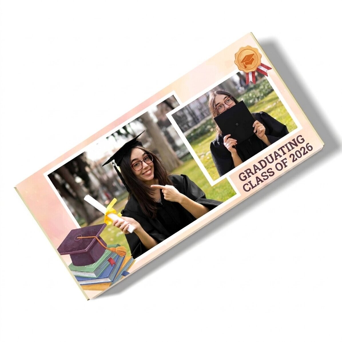 Personalised chocolate with text and 2 photos - Graduation