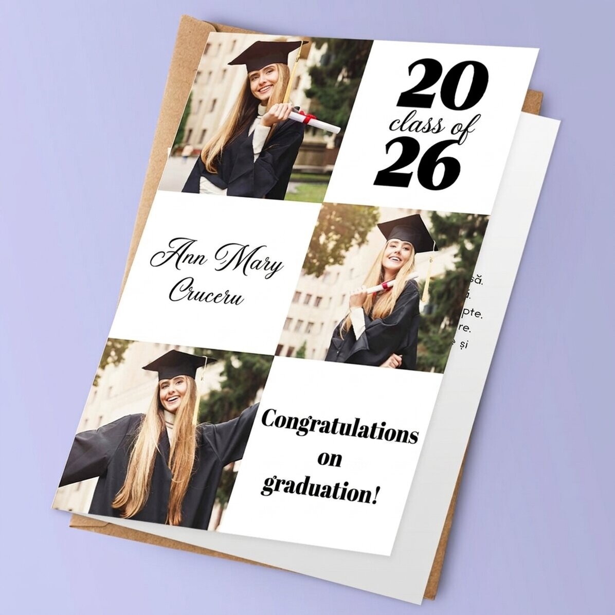 Personalised card with 3 photos and text - Graduation