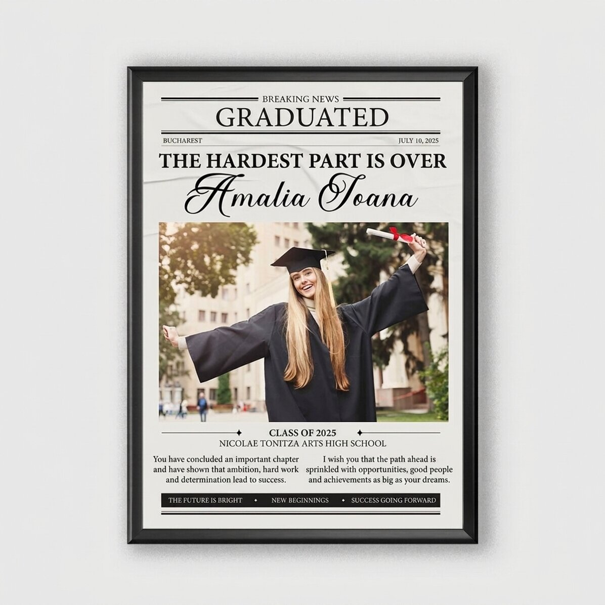 Personalised picture frame with a photo and graduation text - Latest news