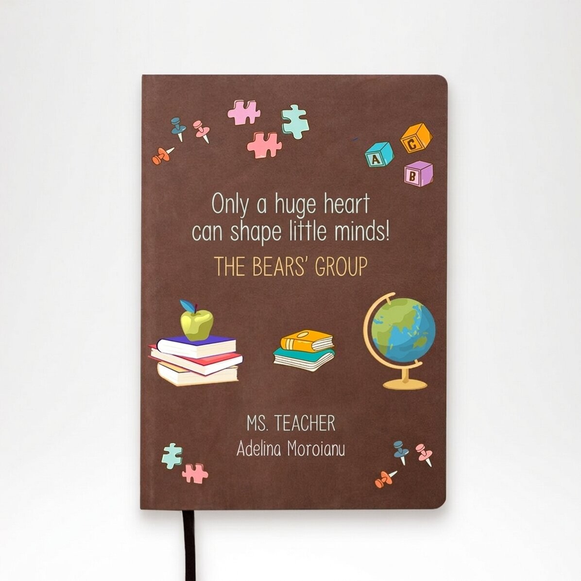 Personalised leather diary in colour for nursery school teachers