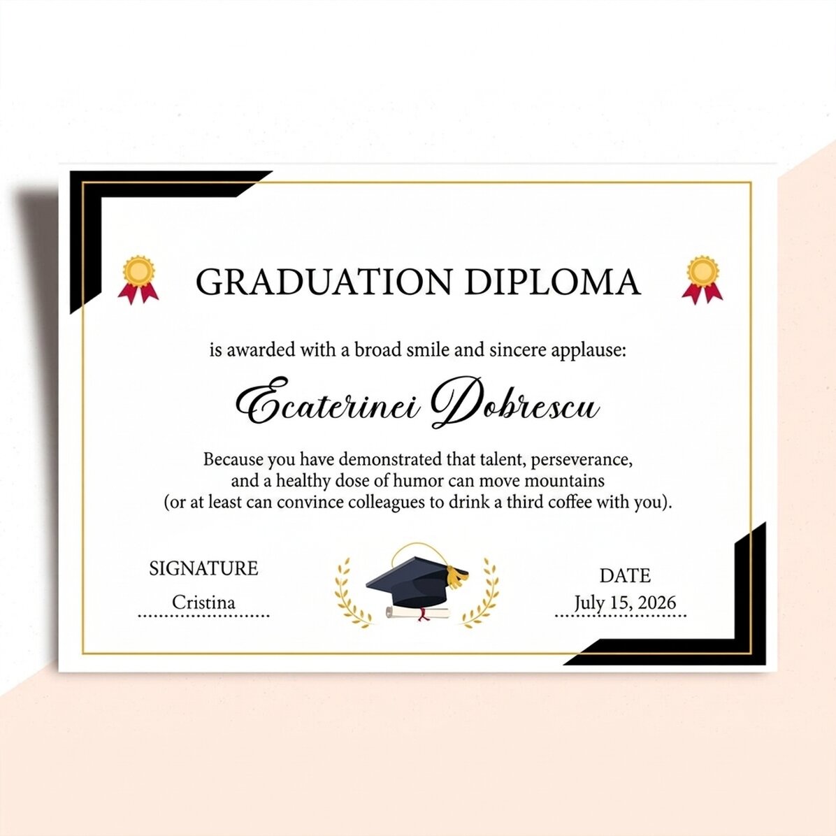 Personalised diploma with text - Graduation