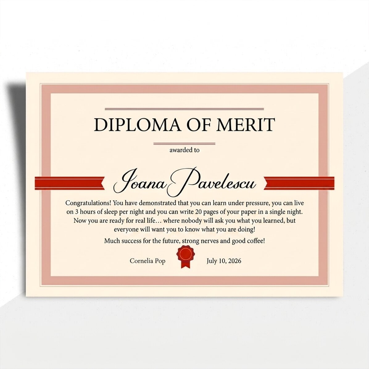 Personalised diploma with text - Diploma of merit