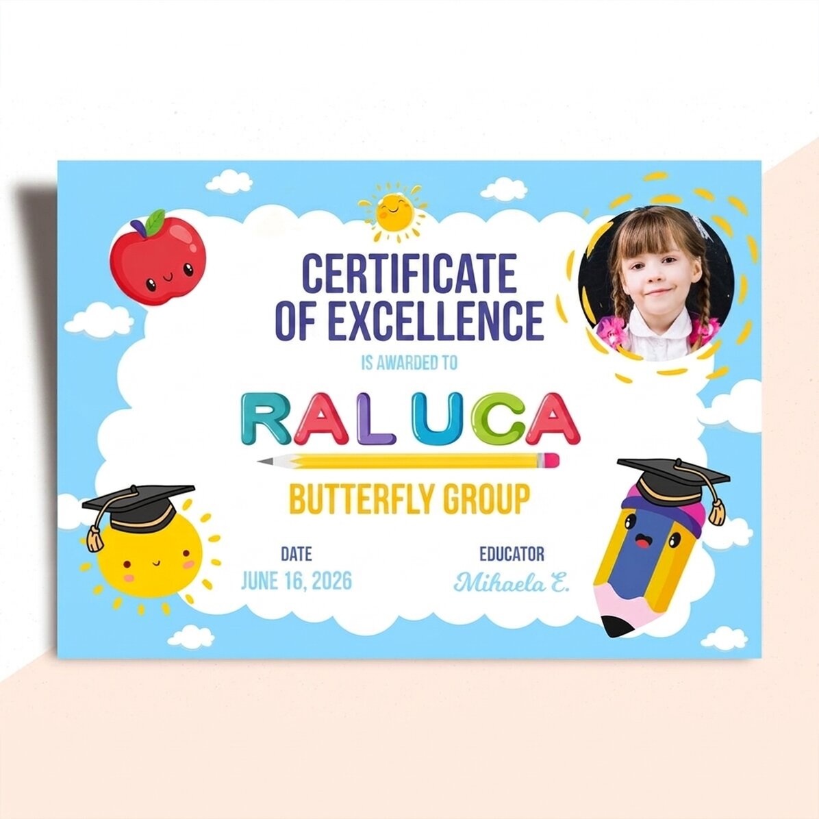 Personalised diploma with text and photo - Diploma of excellence for children