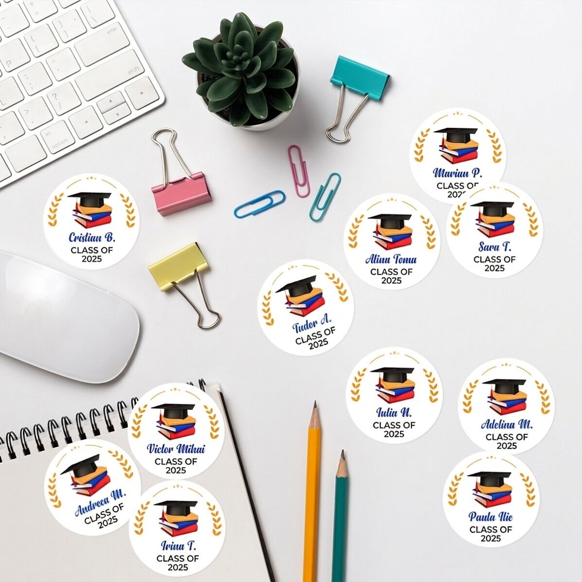 Set of 12 customised stickers (self-adhesive labels) with message - Graduation