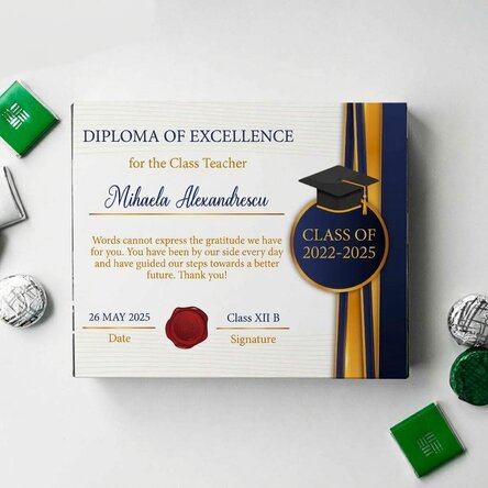 Personalised box of chocolates with a thank you message for the Headmistress