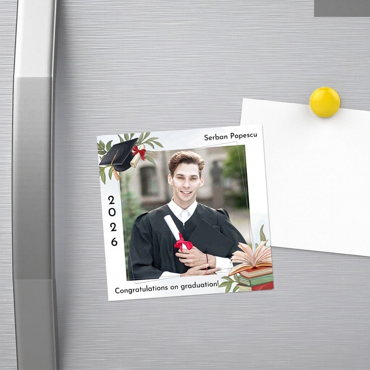 Personalised 10x10 magnet with photo and text - Congratulations on your graduation