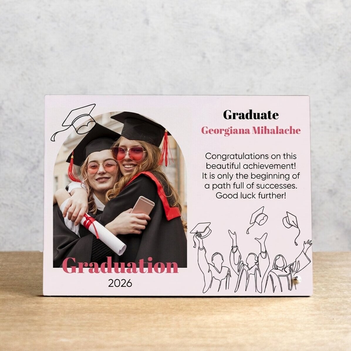 Personalised desk photo frame with a photo and message - Graduate
