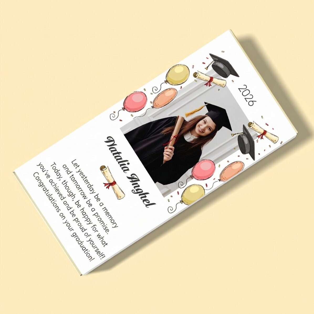 Personalised chocolate with a photo and text - Graduation