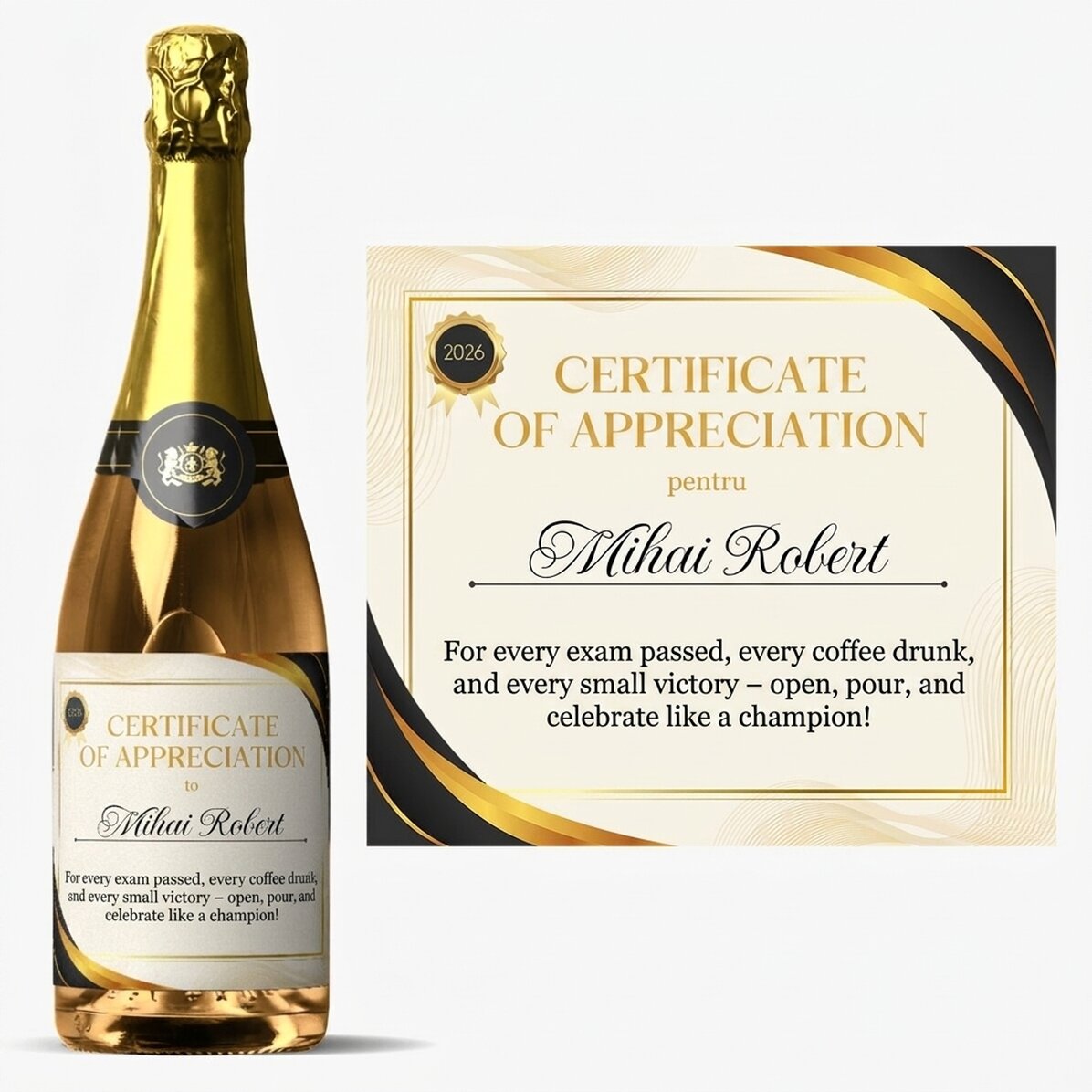 Personalised sparkling wine with text - Certificate of appreciation