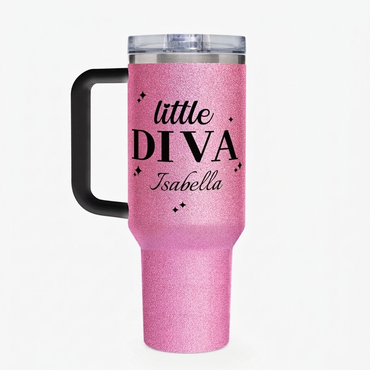 Thermos mug with handle and straw, personalised with message - little diva