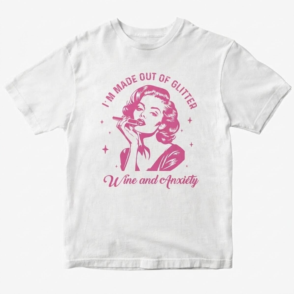 Custom cotton T-shirt - Glitter, wine & anxiety