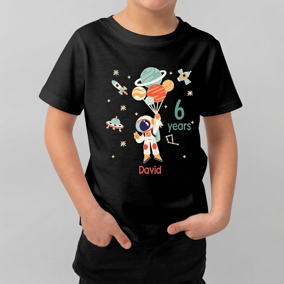 Customised cotton T-shirt for children with text - Astronaut