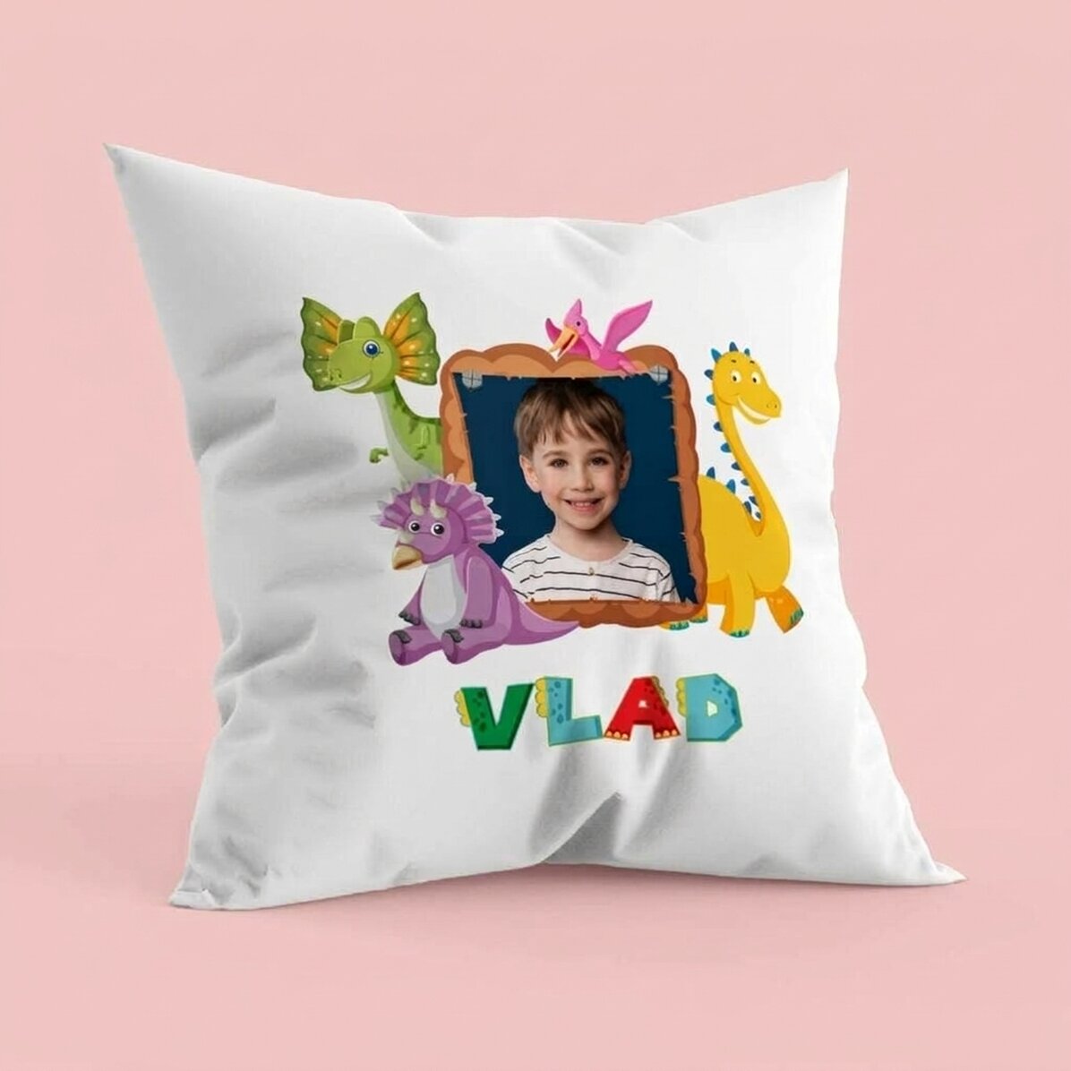 Personalised cushion with photo and name - Dino
