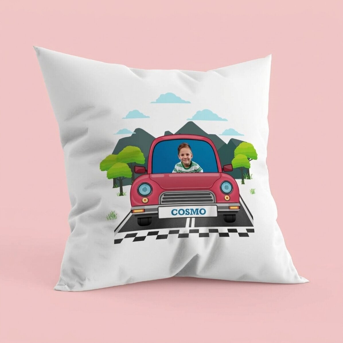 Personalised cushion with photo and name - Car
