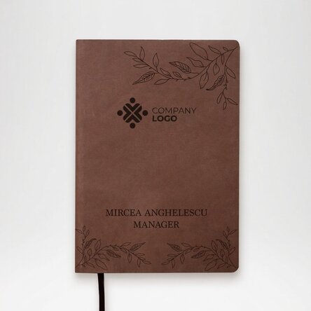 Personalised leather diary with logo in the centre and message