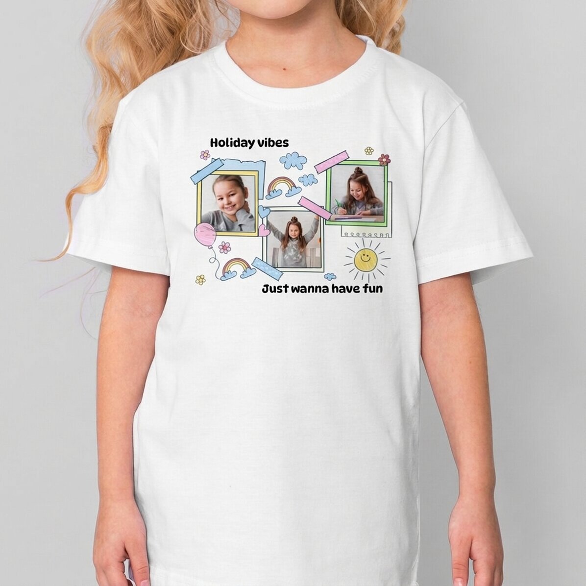Customised cotton T-shirt for children with message and 3 photos - Cute