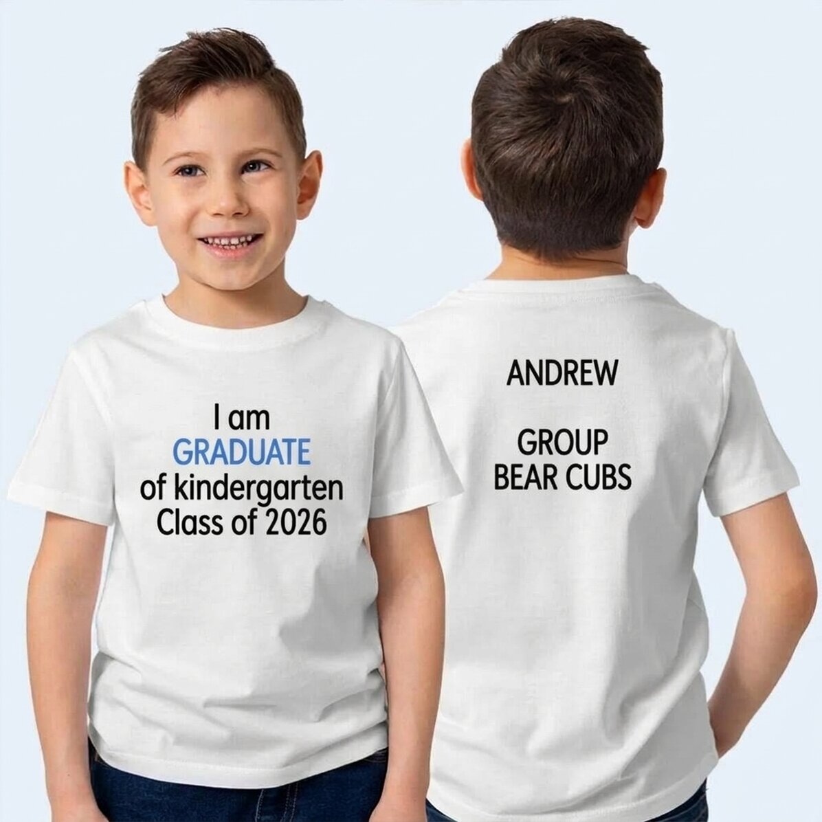 Customised cotton T-shirt for children with text on both sides
