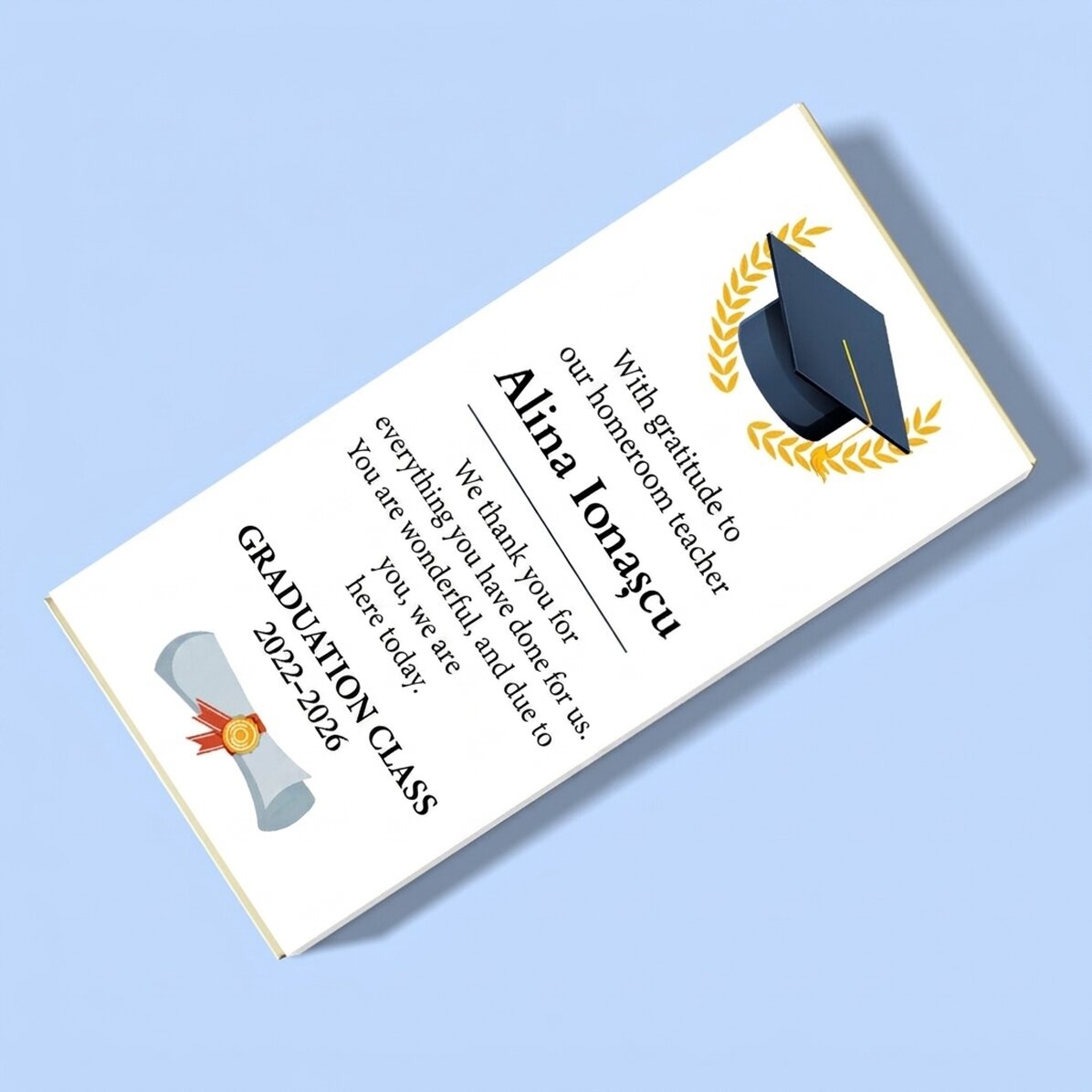 Personalised chocolate with message for teachers - Graduation