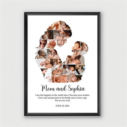 Personalised canvas with text and 21 photos - Mom and baby
