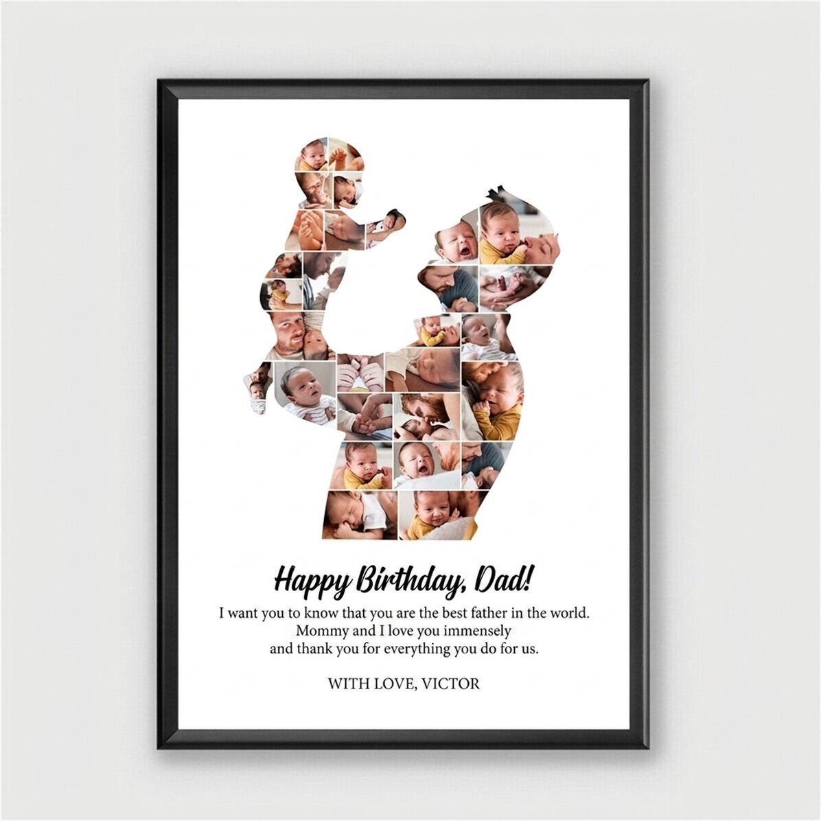 Personalised canvas with text and 29 photos - Dad and baby