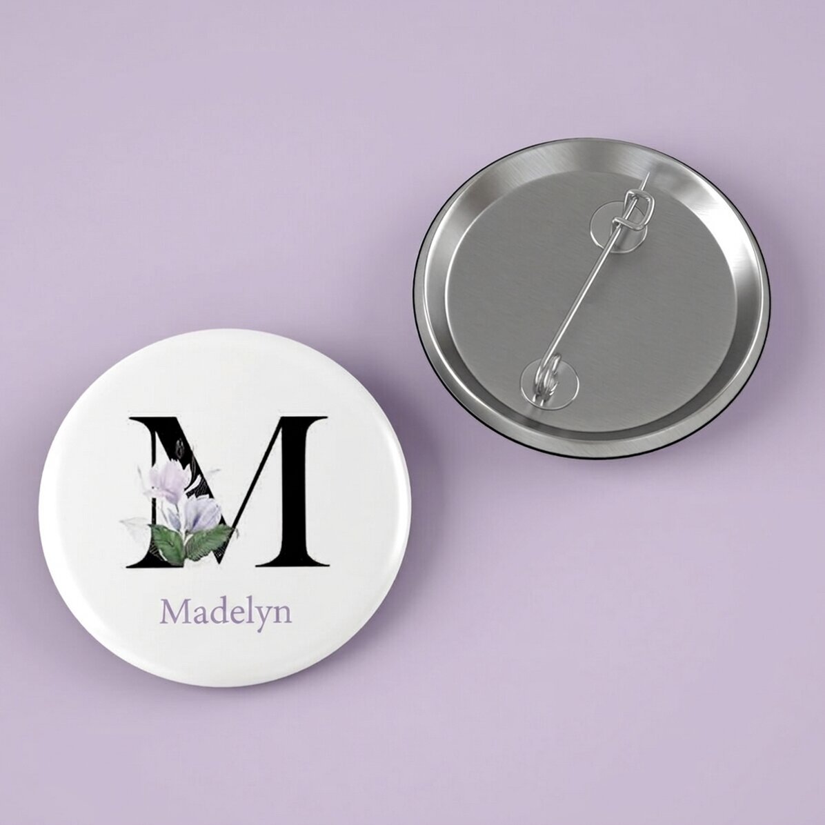 Personalised badge with name and initial - Floral