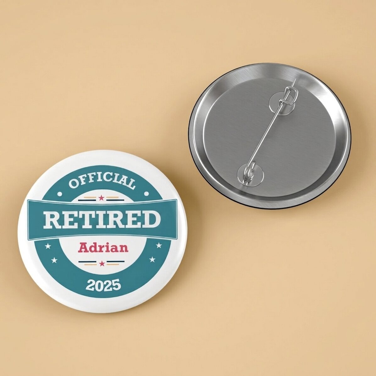 Personalised badge with text - Pensioner