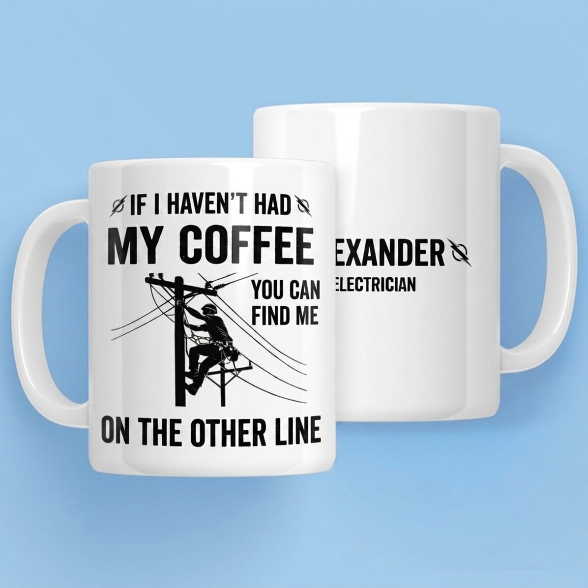 Personalised mug with text for electricians - High voltage