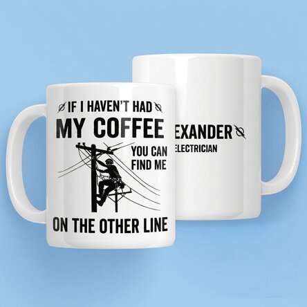 Personalised mug with text for electricians - High voltage
