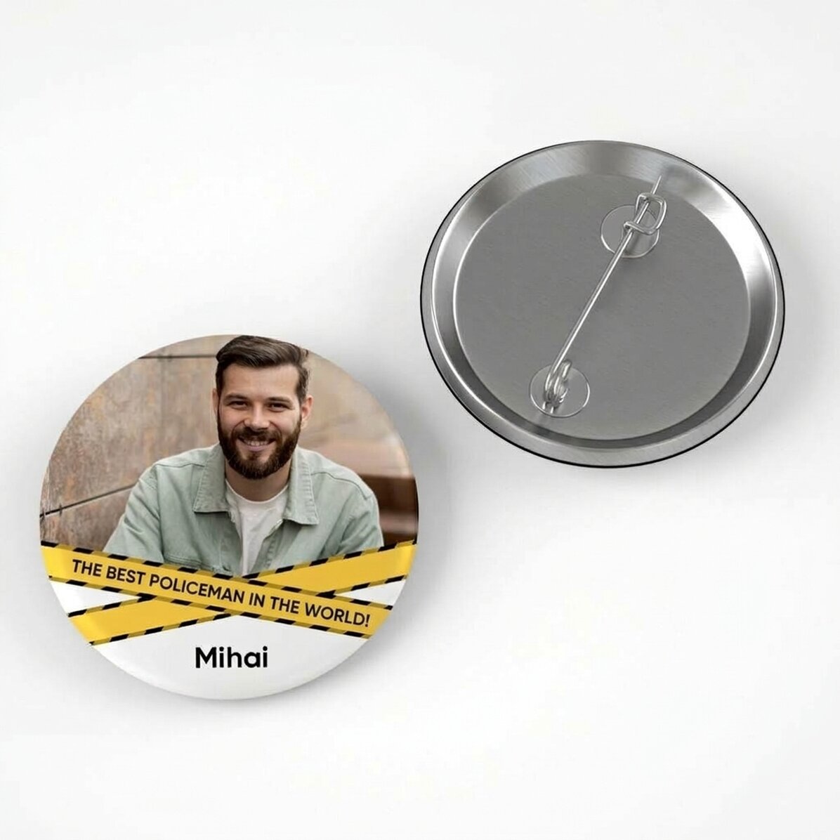 Personalised badge with text and a photo - Police officer