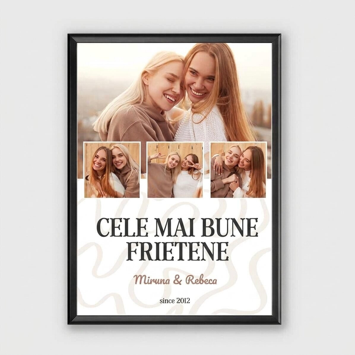 Personalised canvas with 4 photos and text - Earthy waves