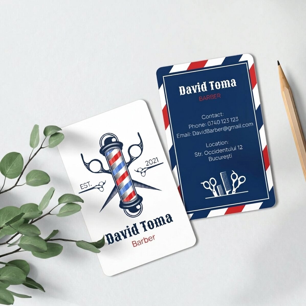 Customised double-sided aluminium business card with text - Barber Shop