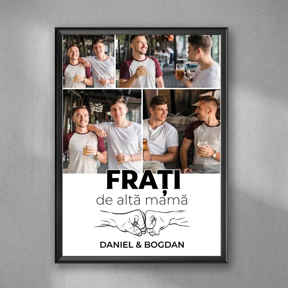 Personalised canvas with 4 photos and text - Fist bump