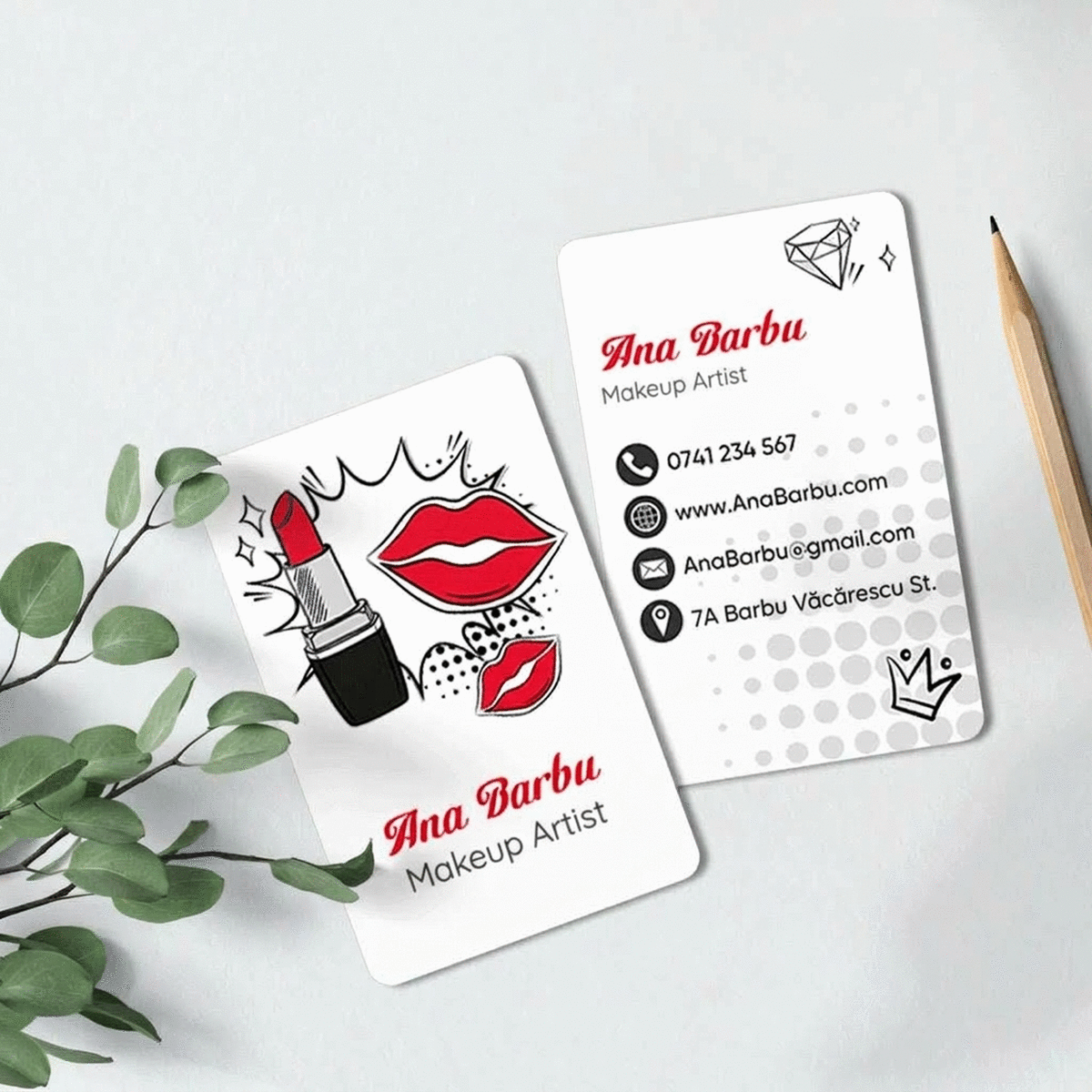 Personalised double-sided aluminium business card with message - Make-up Artist