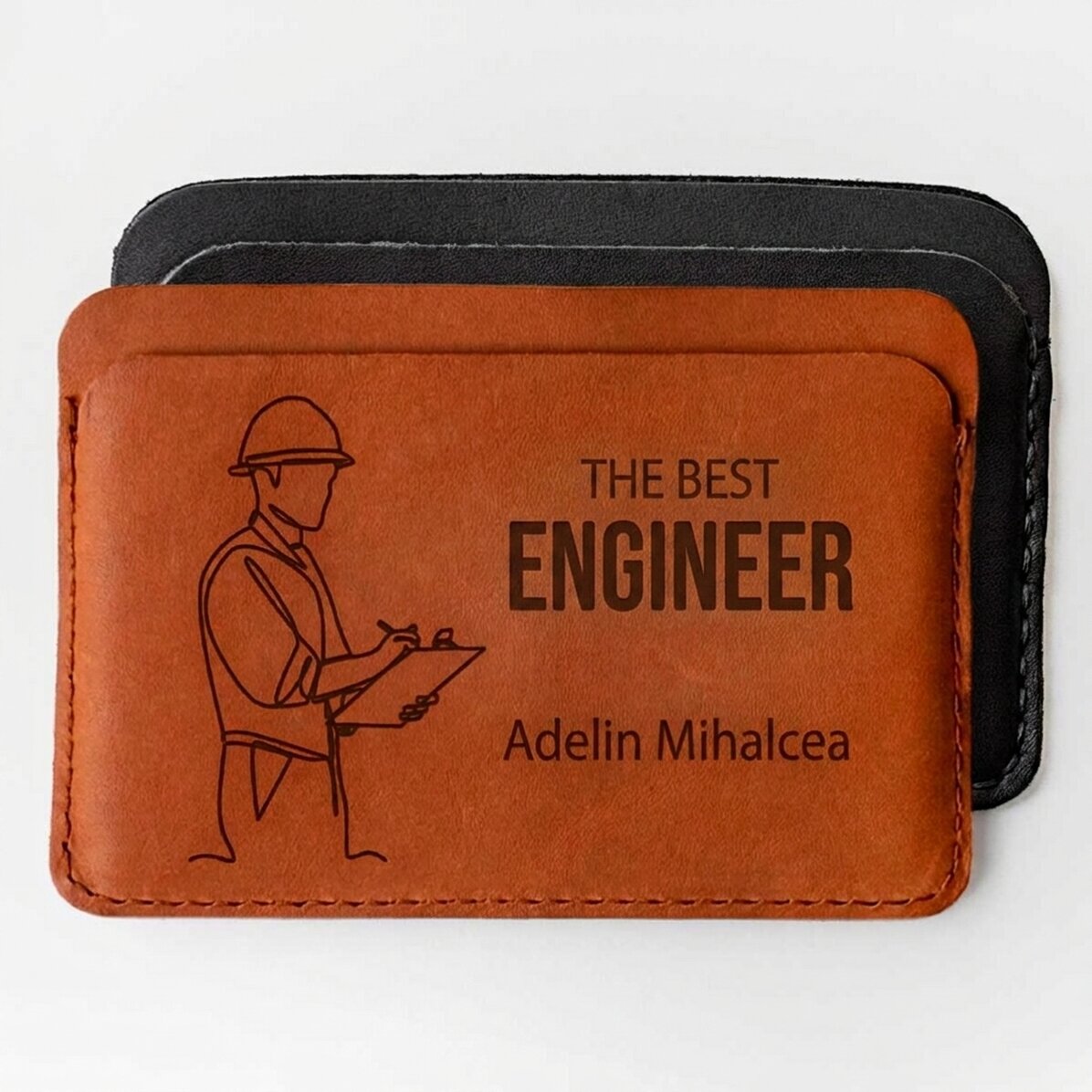 Personalised leather wallet with text - Engineer