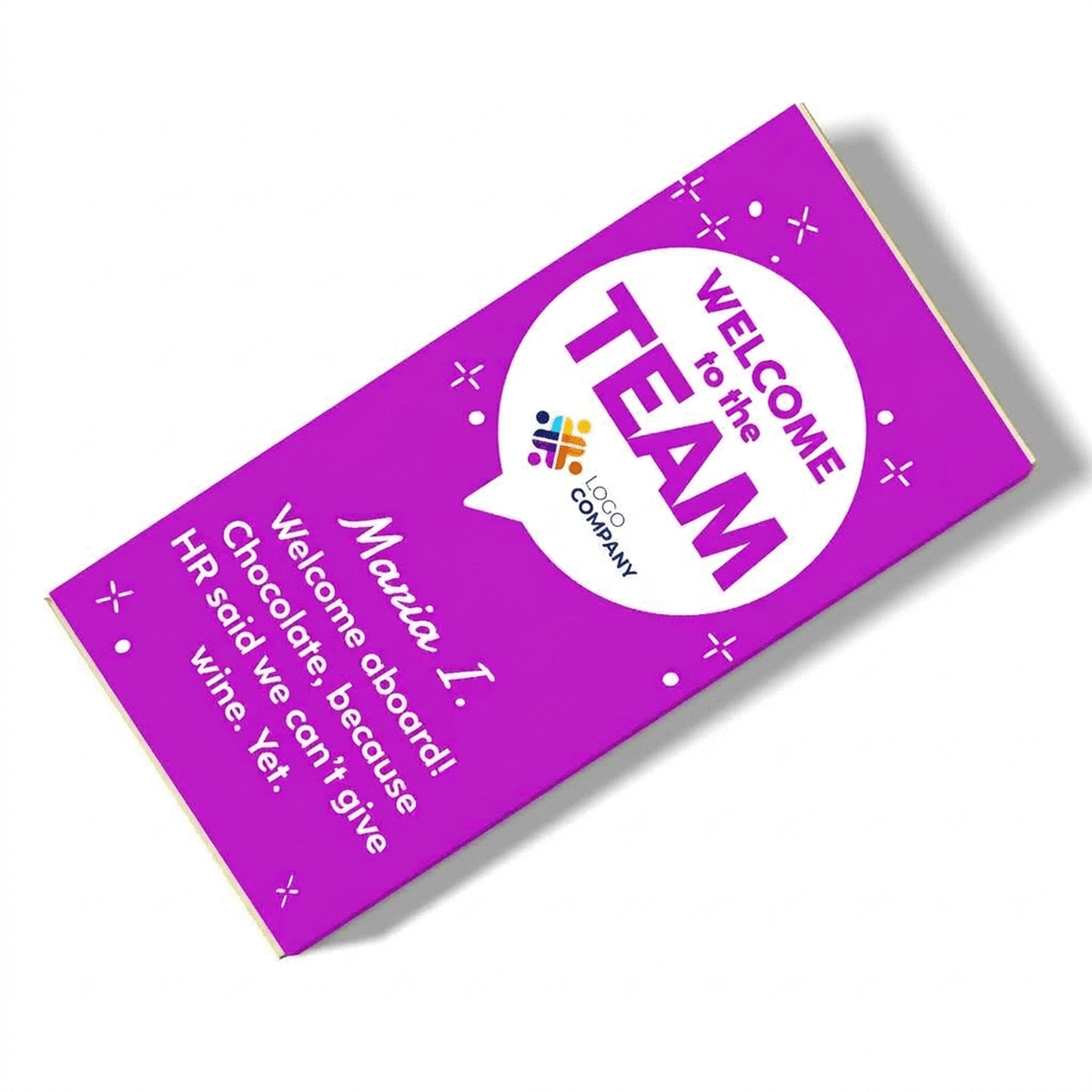 Personalised chocolate with logo and message - Welcome to the team