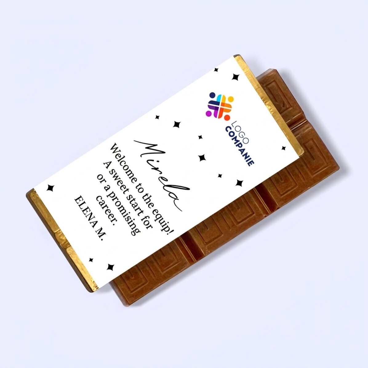Mini chocolate bar personalised with message and logo - Welcome to the team