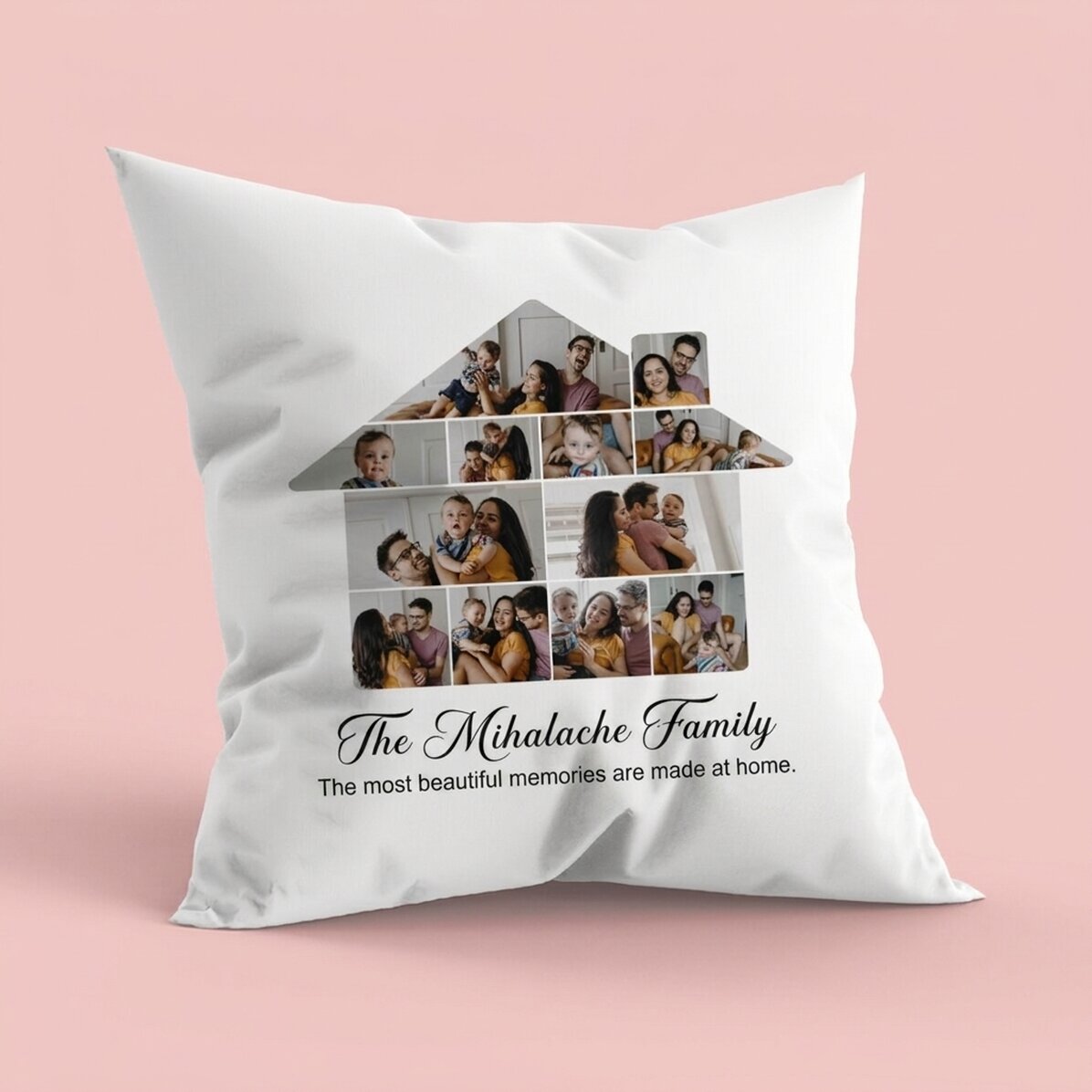 Personalised cushion with 12 photos and text - Our home