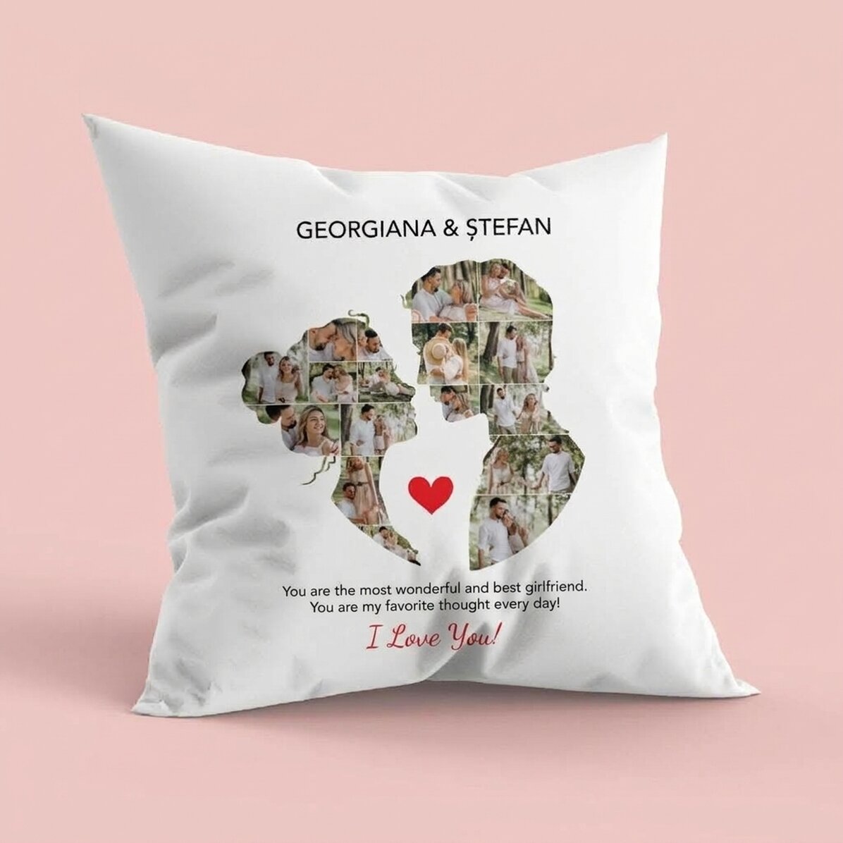 Personalised cushion with 17 photos and text for couples - Our love