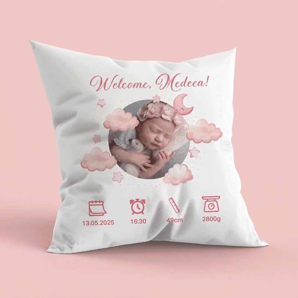 Personalised cushion with a photo and message - Welcome