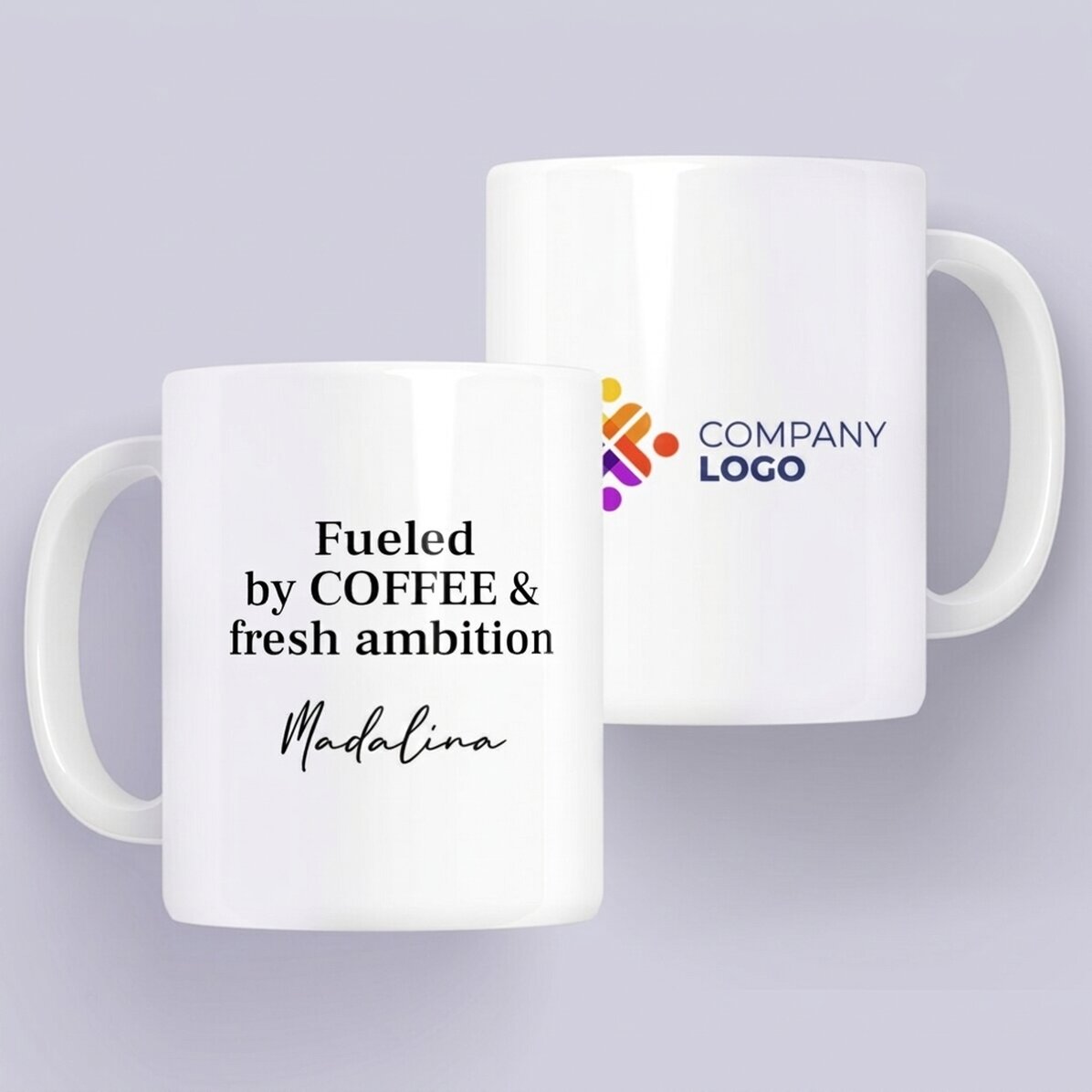 Personalised mug with logo and message
