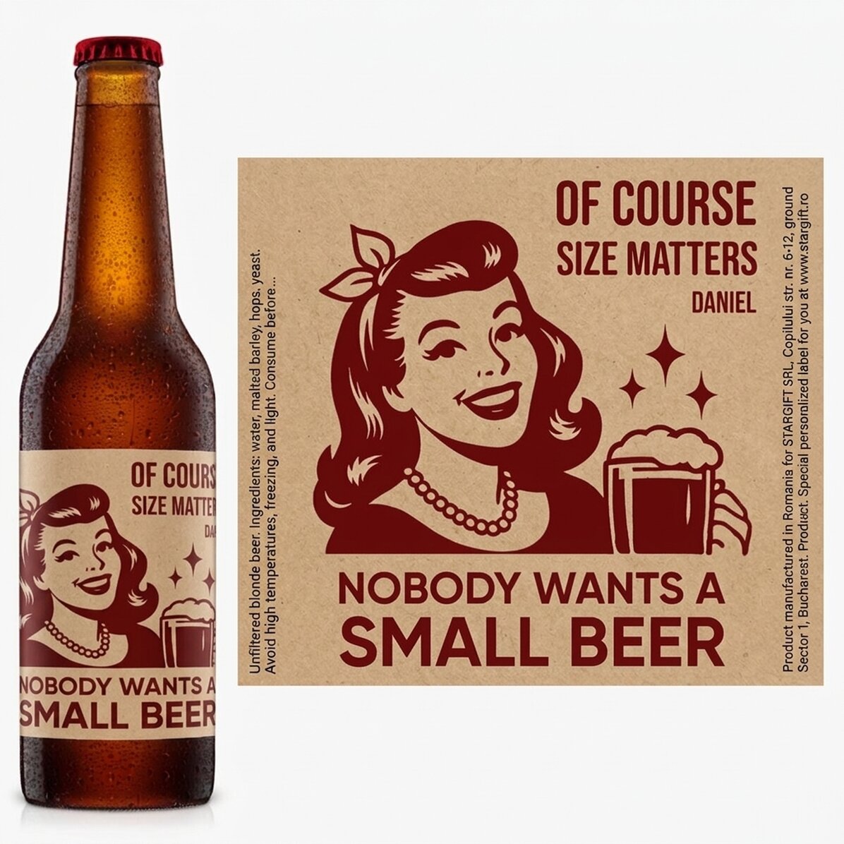 Personalised beer with text - Size Matters
